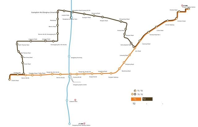 Mapa das estações de eléctrico de Xangai