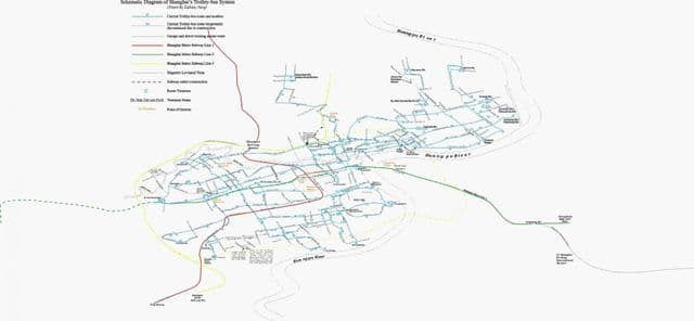 Mapa das estações de tróleis de Xangai