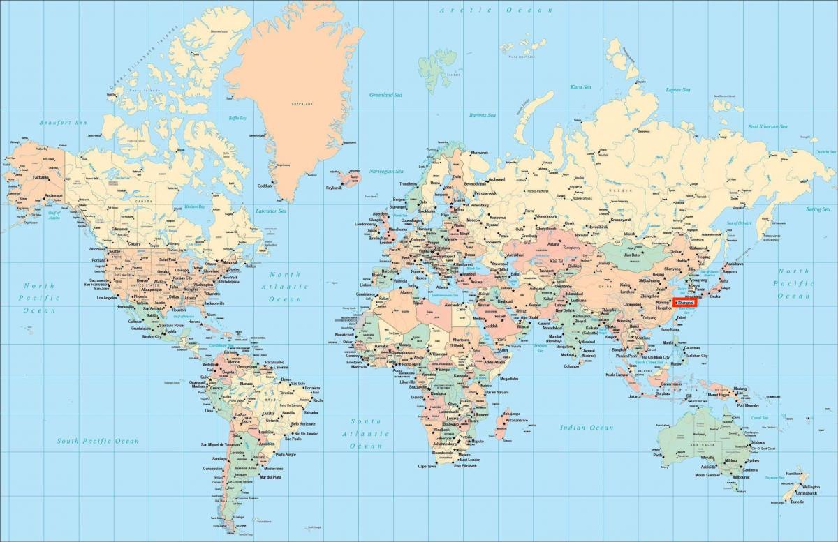 Localização de Xangai no mapa do mundo
