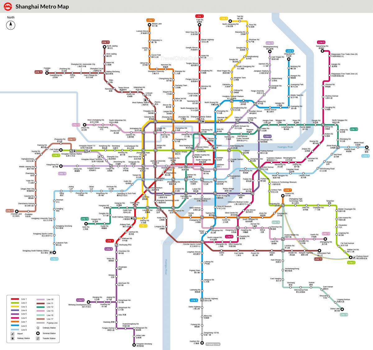 Mapa das estações do metrô de Xangai
