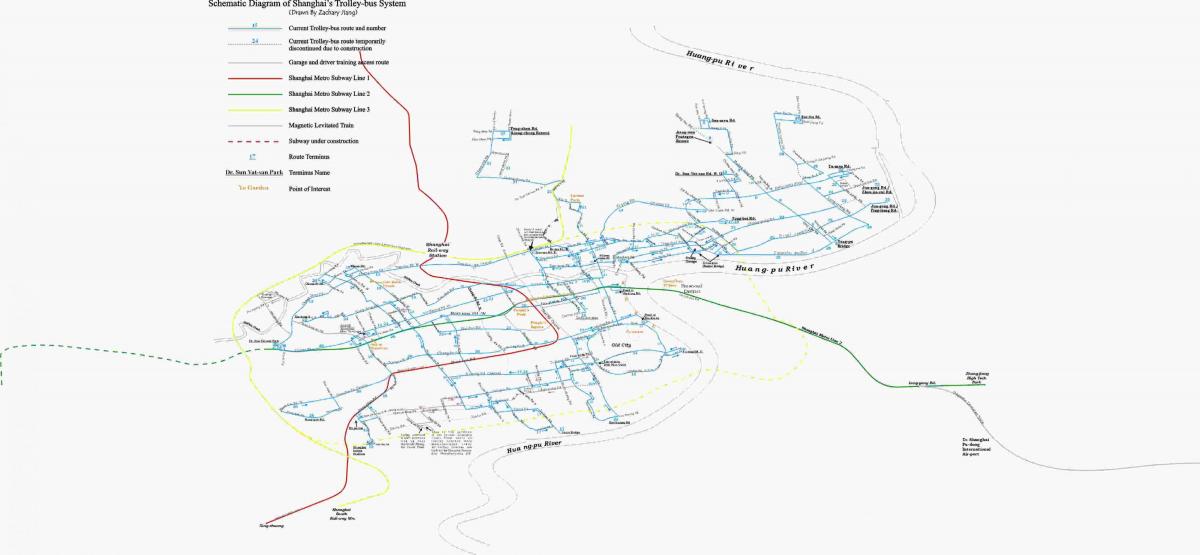 Mapa das estações de tróleis de Xangai
