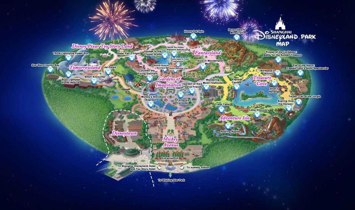 Mapa do parque da Disneylândia de Xangai