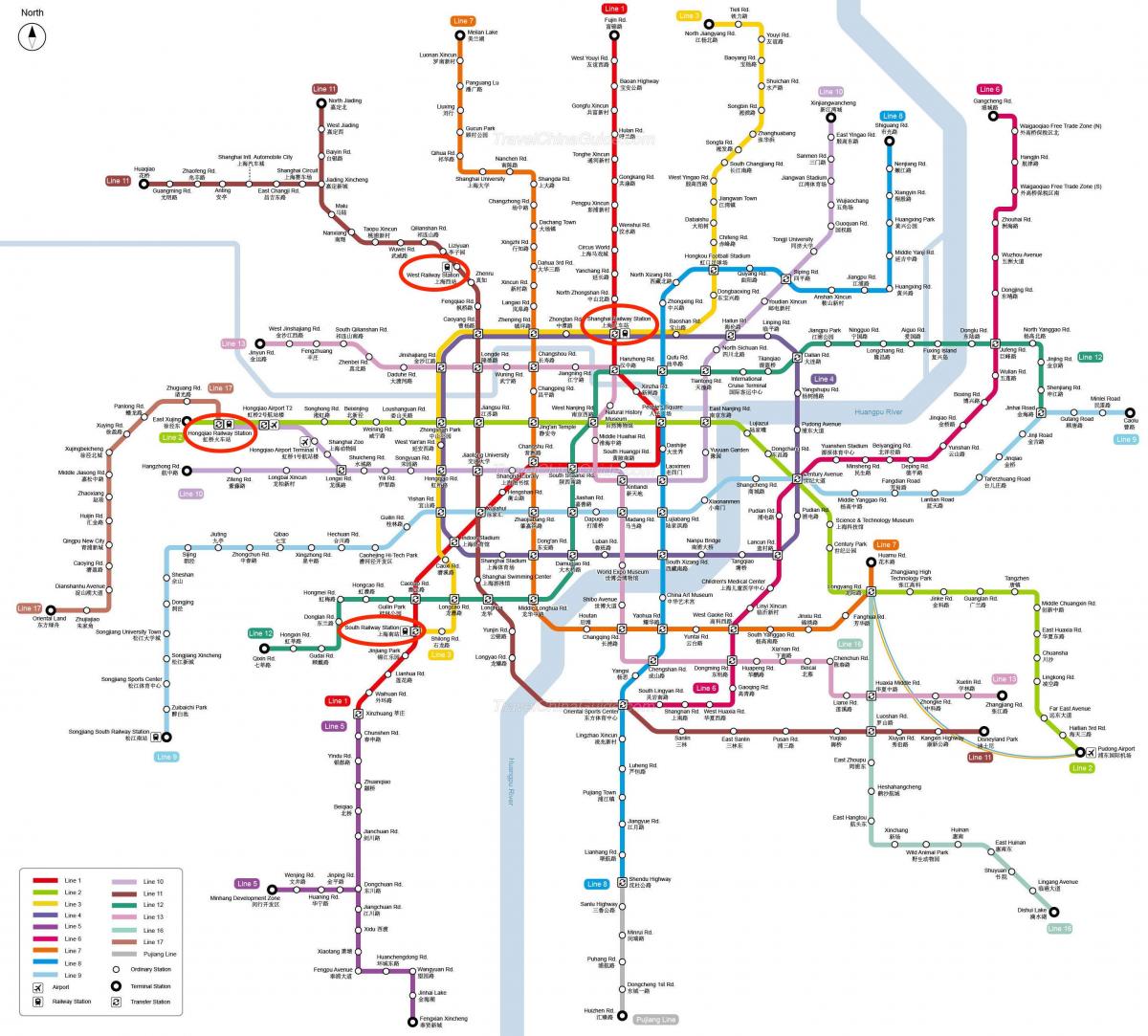Mapa das estações ferroviárias de Xangai